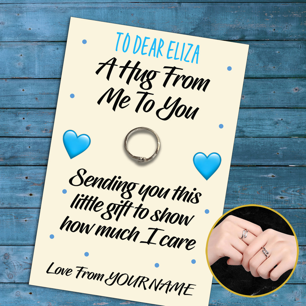 Personalised Hug Ring, Send a Hug Gift, Adjustable Ring, Finger Hug Gift & Message Card