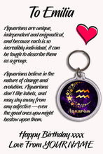 Load image into Gallery viewer, Personalised Zodiac Sign Keyrings &amp; Card|Astrology Gift|Birthday Gift For Him/Her|Star Sign Gifts|12 Designs To Choose From
