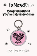 Load image into Gallery viewer, Personalised Congratulations You&#39;re A Grandmother Keyrings &amp; Card|Congrats Keychain Present|8 Designs To Choose From
