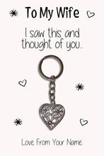 Load image into Gallery viewer, Personalised Wife Keyrings &amp; Card|Wife Birthday Gift|Anniversary &amp; Valentines Keychains|6 Designs To Choose From
