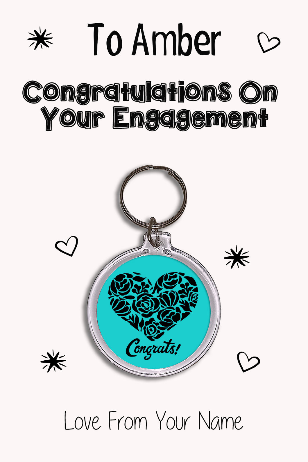 Personalised Congratulations On Your Engagement Keyrings & Card|Congrats Keychain Present|8 Designs To Choose From