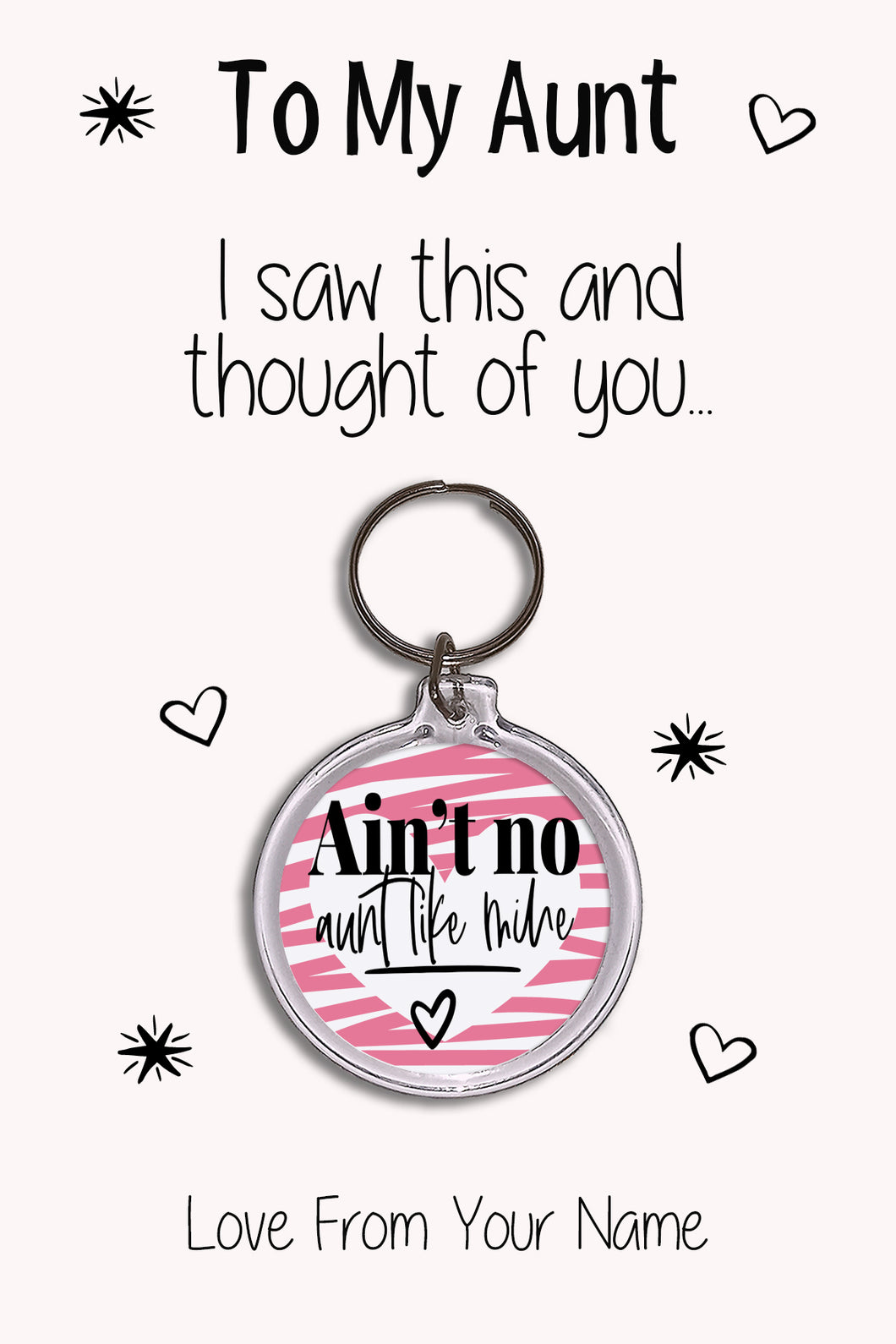 Personalised Aunt Keyrings & Card|Auntie Birthday Gift|Aunt Keychains|48 Designs To Choose From