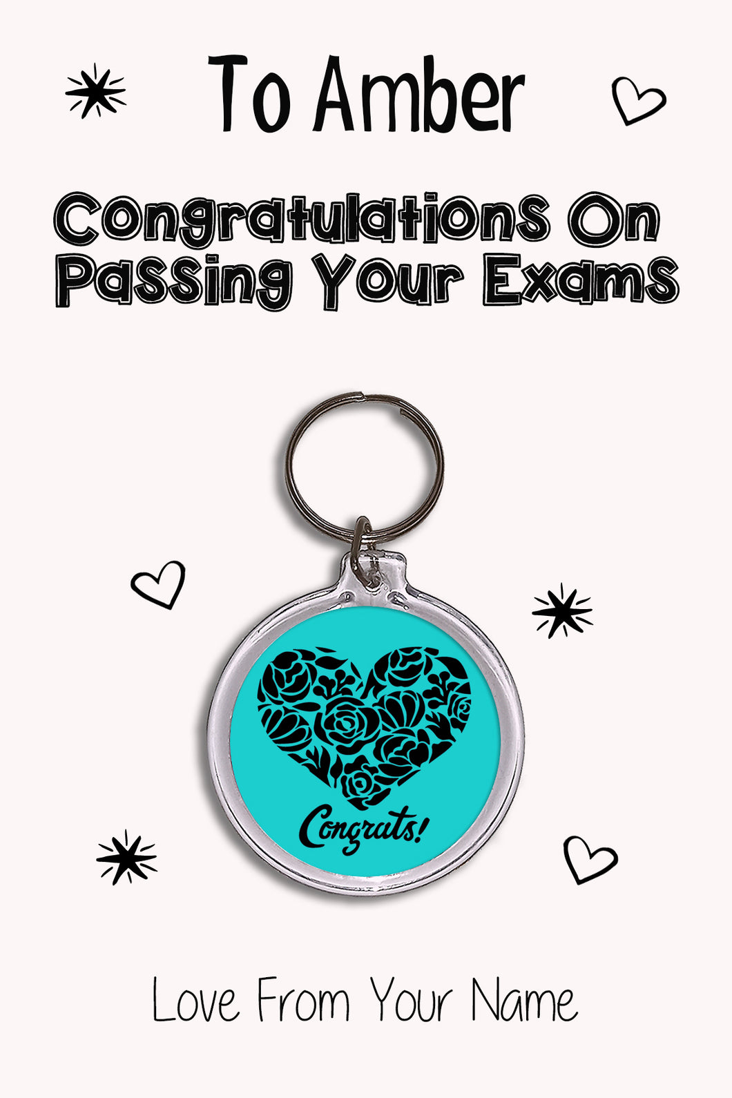 Personalised Congratulations On Passing Your Exams Keyrings & Card|Congrats Keychain Present|8 Designs To Choose From