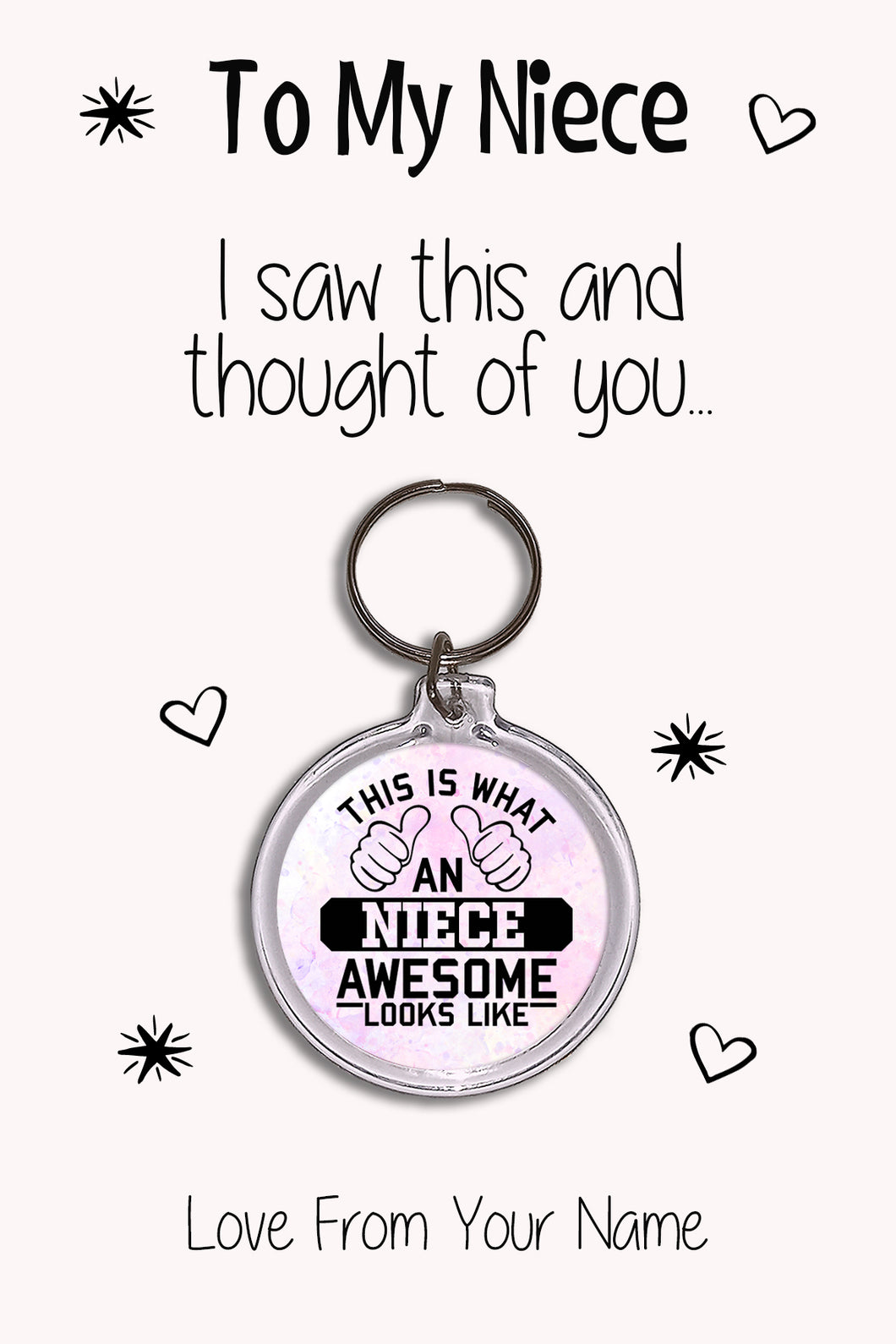 Personalised Niece Keyrings & Card|Niece Birthday Gift|Niece Keychains|8 Designs To Choose From