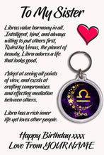 Load image into Gallery viewer, Personalised Zodiac Sign Keyrings &amp; Card|Astrology Gift|Birthday Gift For Him/Her|Star Sign Gifts|12 Designs To Choose From
