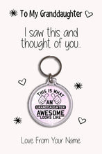 Load image into Gallery viewer, Personalised Granddaughter Keyrings &amp; Card|Granddaughter Birthday Gift|Granddaughter Keychains|7 Designs To Choose From
