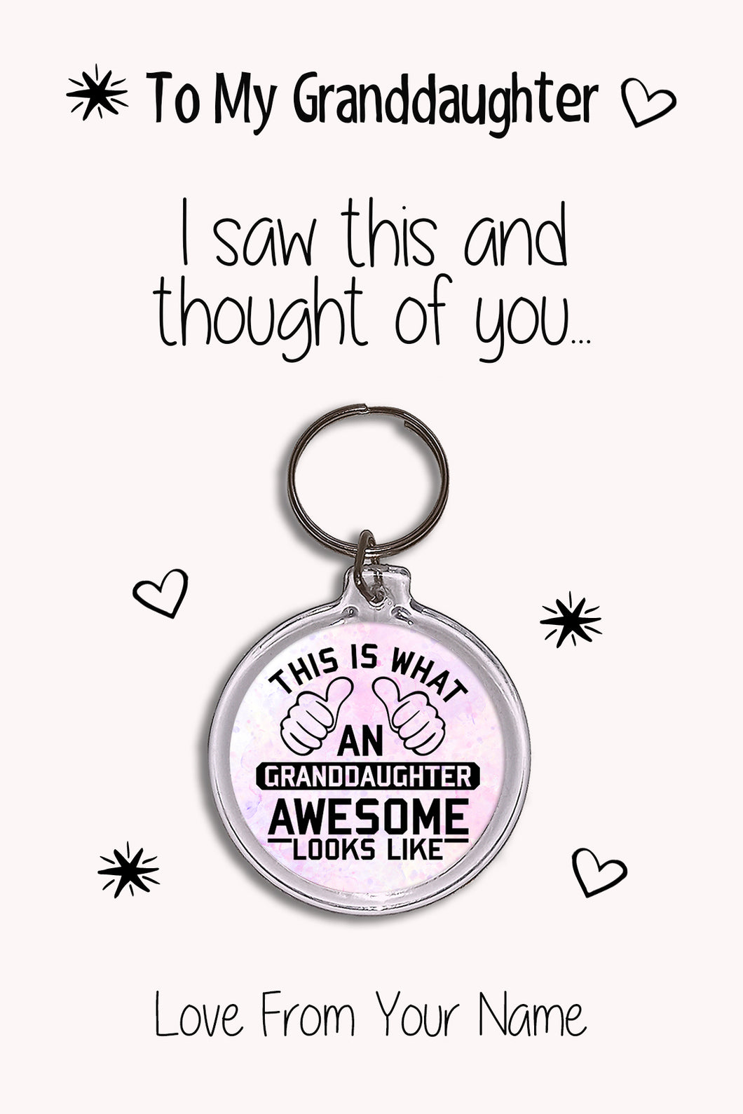 Personalised Granddaughter Keyrings & Card|Granddaughter Birthday Gift|Granddaughter Keychains|7 Designs To Choose From