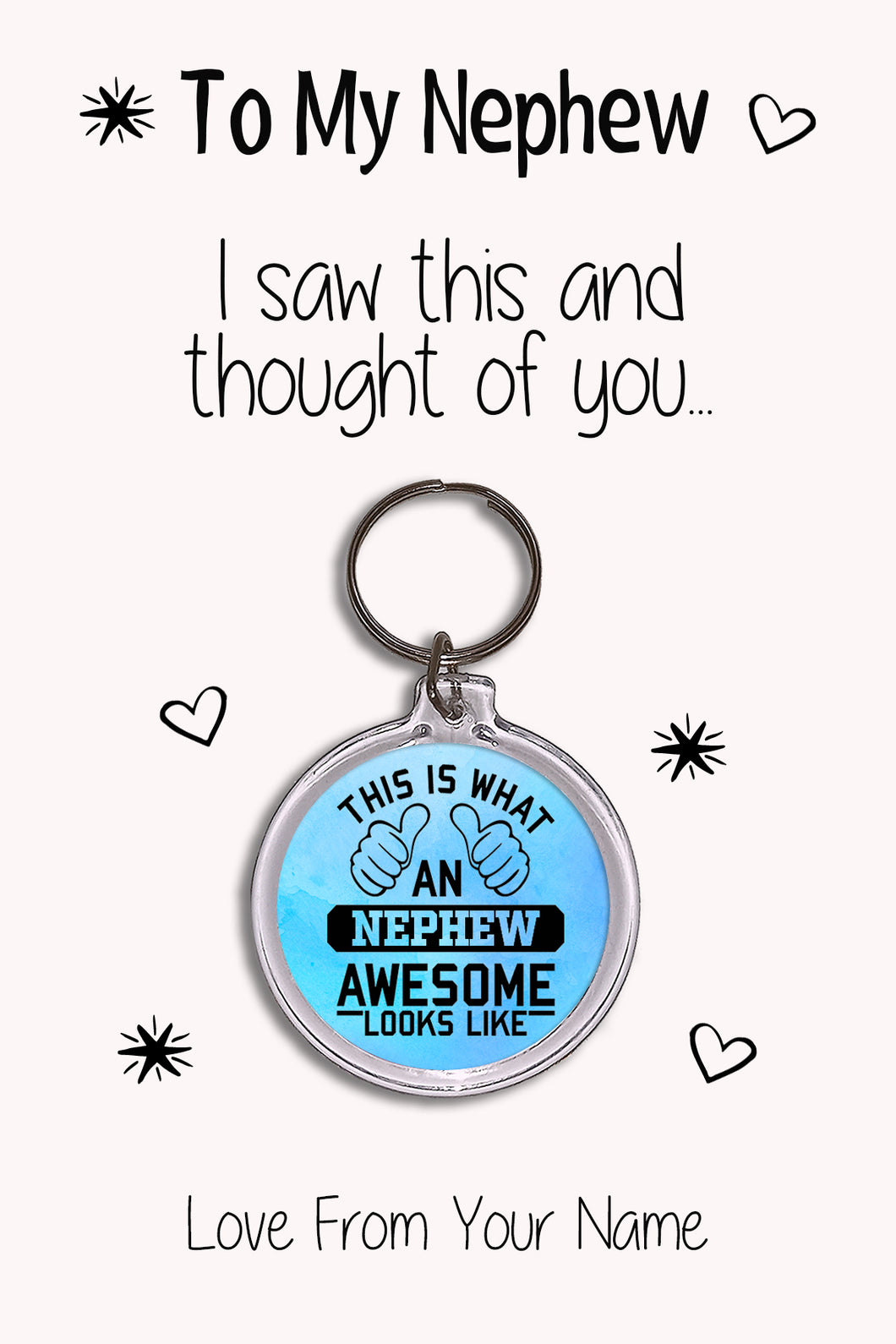 Personalised Nephew Keyrings & Card|Nephew Birthday Gift|Nephew Keychains |8 Designs To Choose From