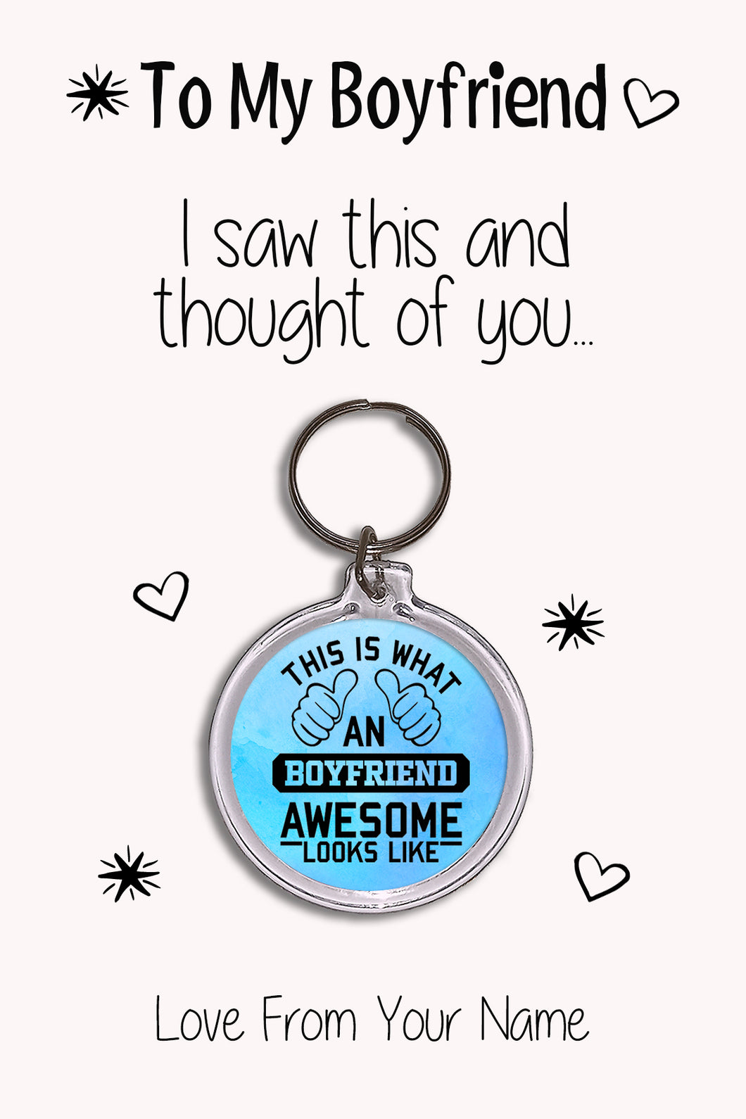 Personalised Boyfriend Keyrings & Card|Boyfriend Birthday Gift|Valentines Keychains|6 Designs To Choose From