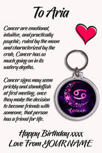 Load image into Gallery viewer, Personalised Zodiac Sign Keyrings &amp; Card|Astrology Gift|Birthday Gift For Him/Her|Star Sign Gifts|12 Designs To Choose From
