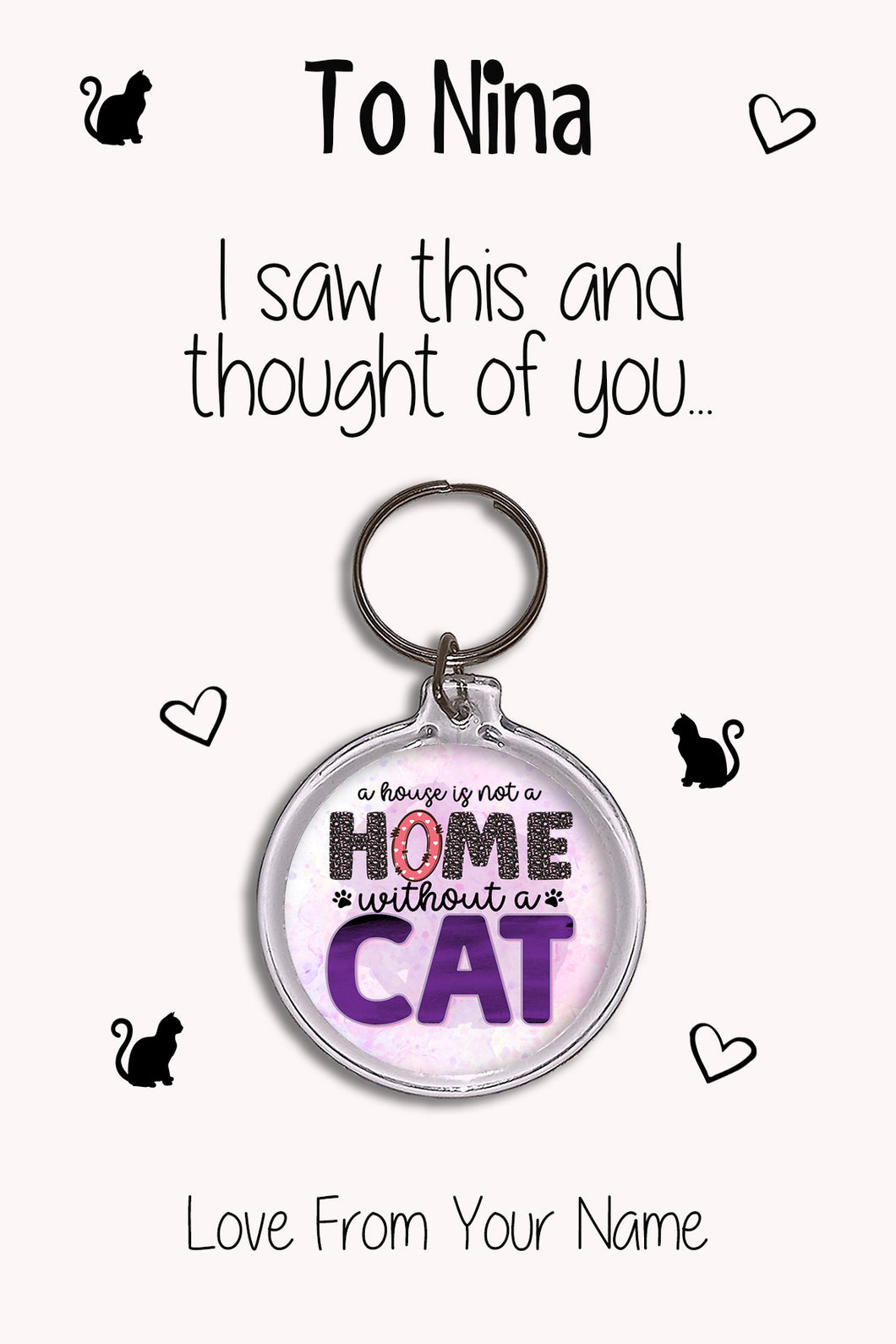 Personalised Cat Lover Keyrings & Card|Kitten Birthday Gift|Cat Keychains|13 Designs To Choose From