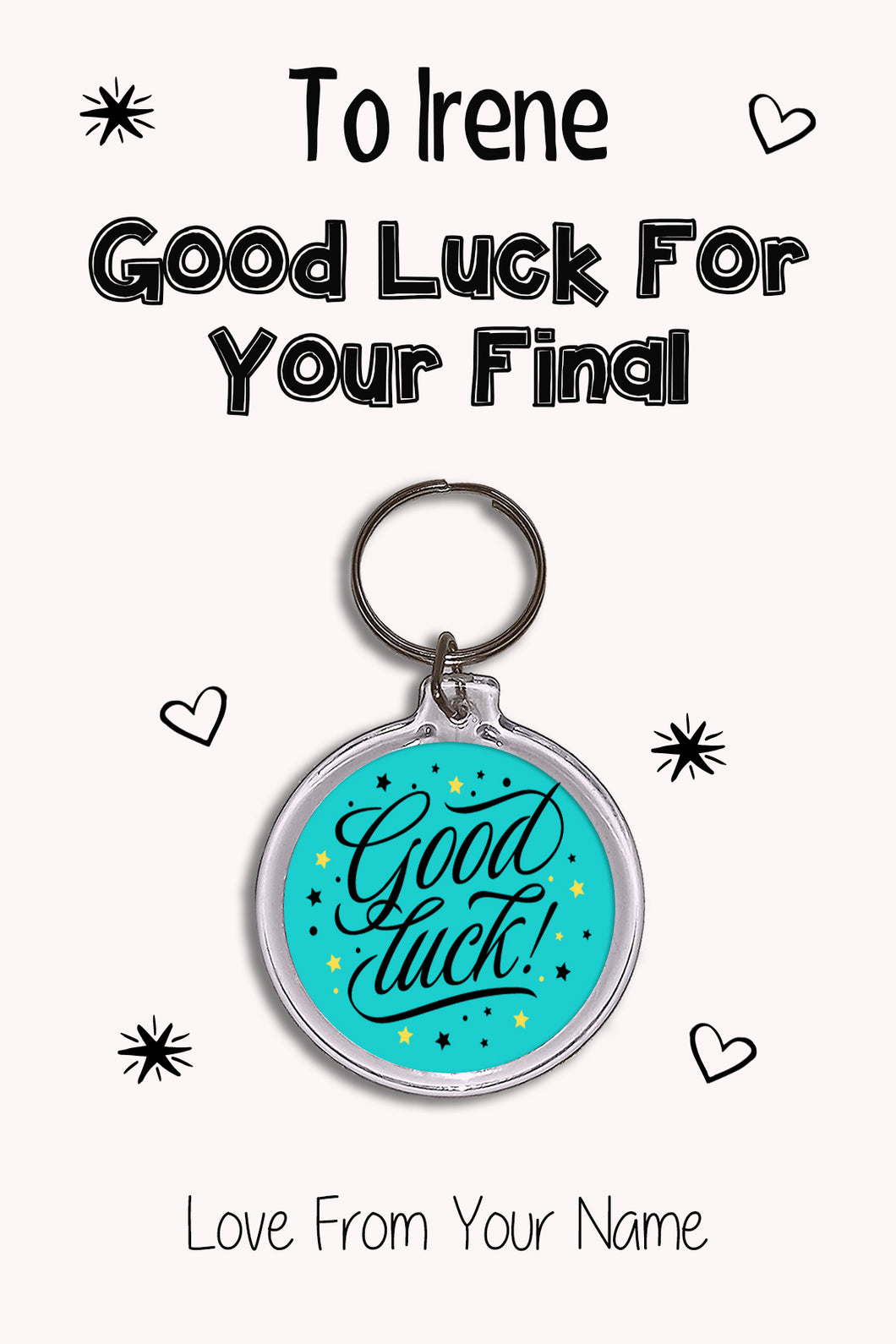 Personalised Good Luck For Your Final Keyrings & Card|Support Keychain Present|8 Designs To Choose From