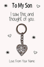 Load image into Gallery viewer, Personalised Son Keyrings &amp; Card|Son Birthday Gift|Son Keychains|17 Designs To Choose From
