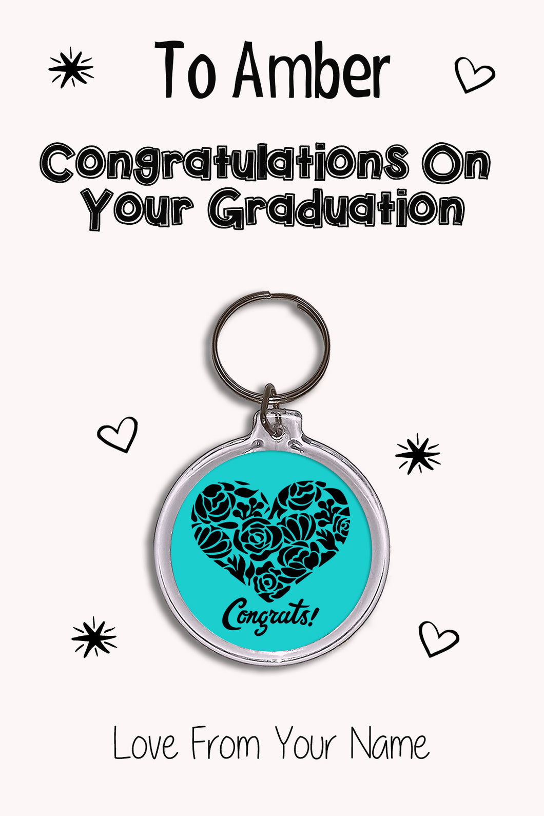 Personalised Congratulations On Your Graduation Keyrings & Card|Congrats Keychain Present|8 Designs To Choose From