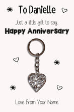 Load image into Gallery viewer, Personalised Happy Anniversary Keyrings &amp; Card|Anniversary Gift|Wife/Husband Keychains|8 Designs To Choose From
