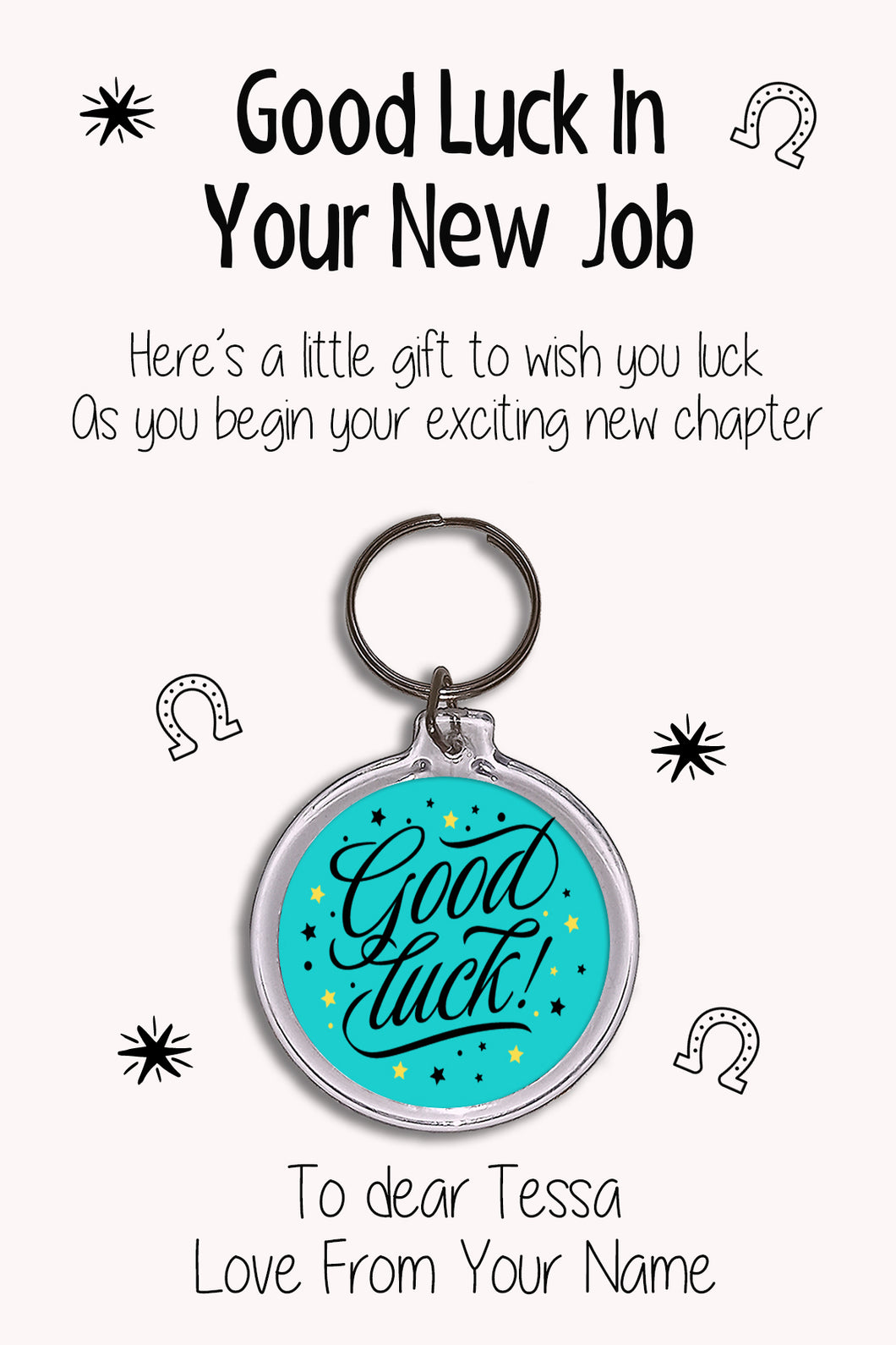 Personalised Good Luck In Your New Job Keyrings & Card|Support Keychain Present|8 Designs To Choose From