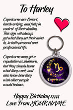 Load image into Gallery viewer, Personalised Zodiac Sign Keyrings &amp; Card|Astrology Gift|Birthday Gift For Him/Her|Star Sign Gifts|12 Designs To Choose From
