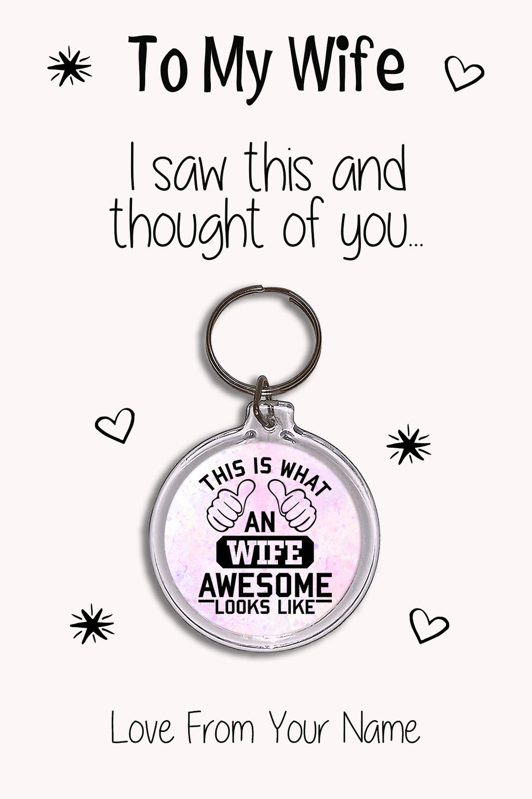 Personalised Wife Keyrings & Card|Wife Birthday Gift|Anniversary & Valentines Keychains|6 Designs To Choose From