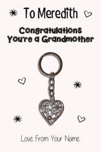 Load image into Gallery viewer, Personalised Congratulations You&#39;re A Grandmother Keyrings &amp; Card|Congrats Keychain Present|8 Designs To Choose From
