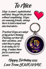 Load image into Gallery viewer, Personalised Zodiac Sign Keyrings &amp; Card|Astrology Gift|Birthday Gift For Him/Her|Star Sign Gifts|12 Designs To Choose From
