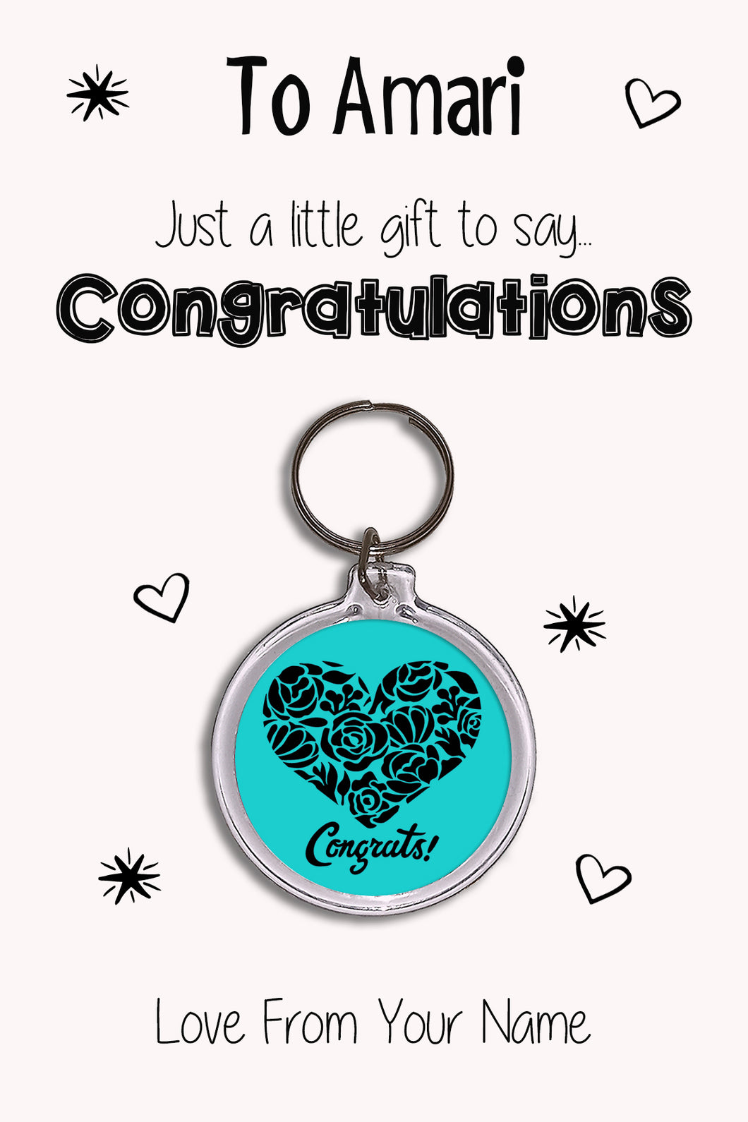 Personalised Congratulations Keyrings & Card|Congrats Gift|Fitness Keychains