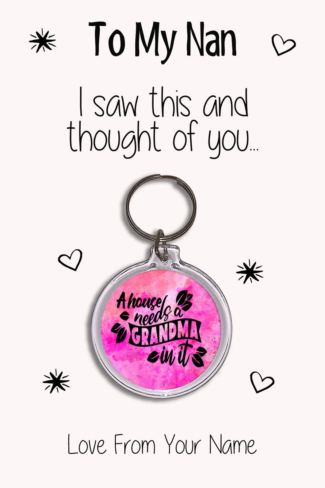 Personalised Grandma Keyrings & Card|Nan Birthday Gift|Nanny Keychains|39 Designs To Choose From