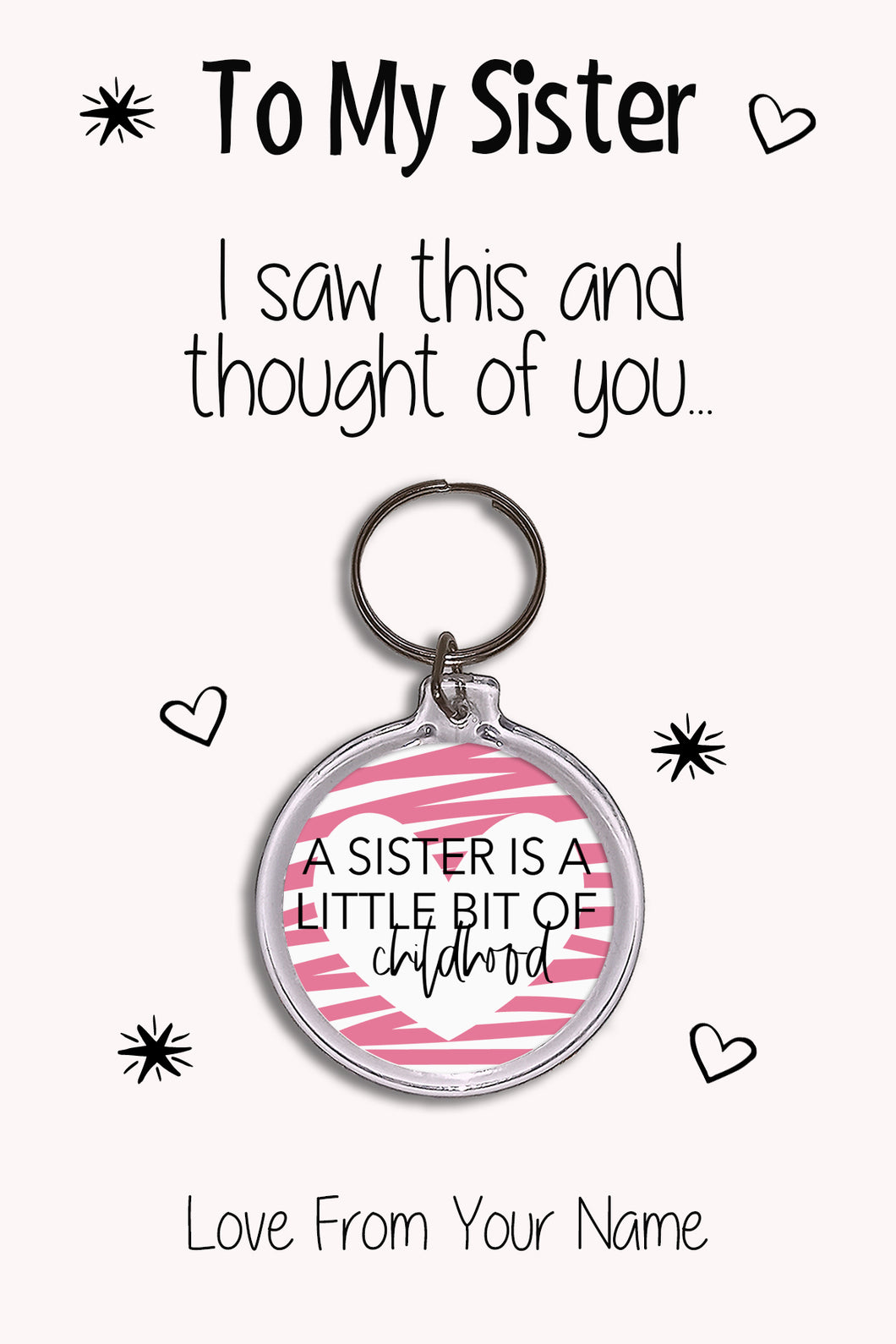 Personalised Sister Keyrings & Card|Sis Birthday Gift|Sister Keychains|57 Designs To Choose From