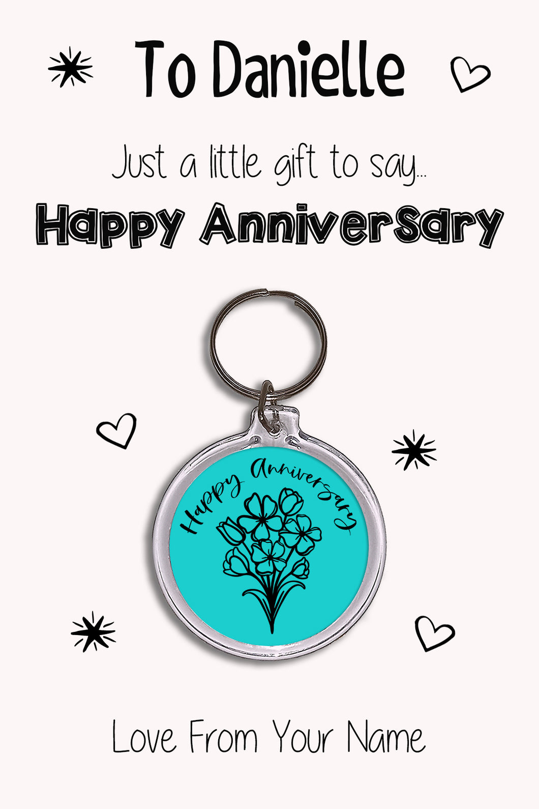 Personalised Happy Anniversary Keyrings & Card|Anniversary Gift|Wife/Husband Keychains|8 Designs To Choose From