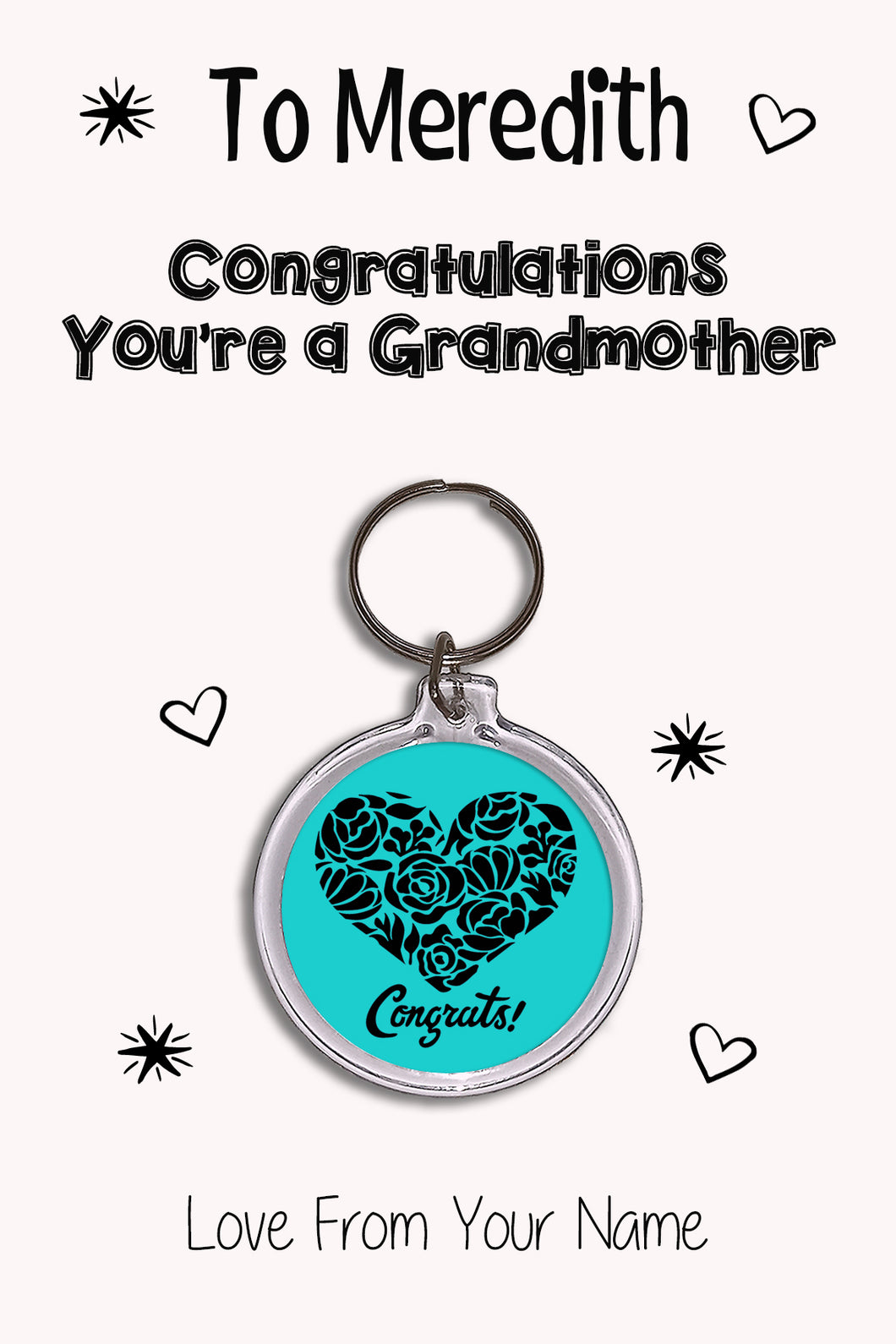 Personalised Congratulations You're A Grandmother Keyrings & Card|Congrats Keychain Present|8 Designs To Choose From