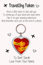 Load image into Gallery viewer, Personalised Travel Token Keyrings &amp; Card|Travelling Keychain Gift|Safe Travels Hug|8 Designs To Choose From
