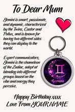 Load image into Gallery viewer, Personalised Zodiac Sign Keyrings &amp; Card|Astrology Gift|Birthday Gift For Him/Her|Star Sign Gifts|12 Designs To Choose From
