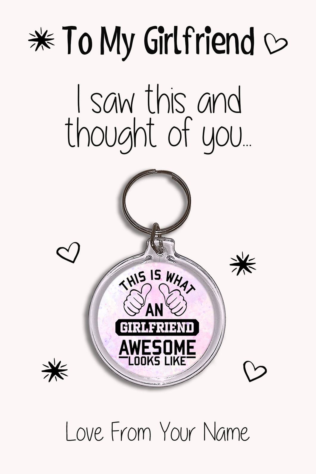 Personalised Girlfriend Keyrings & Card|Girlfriend Birthday Gift|Valentines Keychains|6 Designs To Choose From