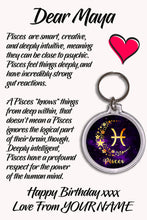 Load image into Gallery viewer, Personalised Zodiac Sign Keyrings &amp; Card|Astrology Gift|Birthday Gift For Him/Her|Star Sign Gifts|12 Designs To Choose From
