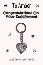 Load image into Gallery viewer, Personalised Congratulations On Your Engagement Keyrings &amp; Card|Congrats Keychain Present|8 Designs To Choose From
