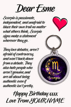 Load image into Gallery viewer, Personalised Zodiac Sign Keyrings &amp; Card|Astrology Gift|Birthday Gift For Him/Her|Star Sign Gifts|12 Designs To Choose From
