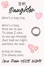 Load image into Gallery viewer, Personalised Daughter Hug Ring, Send a Hug from Me to You, Adjustable Ring, Finger Hug Gift
