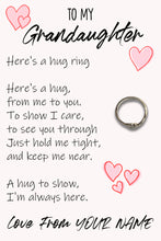 Load image into Gallery viewer, Personalised Granddaughter Hug Ring, Send a Hug from Me to You, Adjustable Ring, Finger Hug Gift
