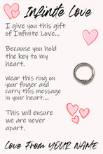 Load image into Gallery viewer, Personalised Infinite Love Hug Ring, Send a Hug from Me to You, Adjustable Ring, Finger Hug Gift
