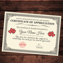 Load image into Gallery viewer, Personalised Certificate Of Appreciation Gift/Print
