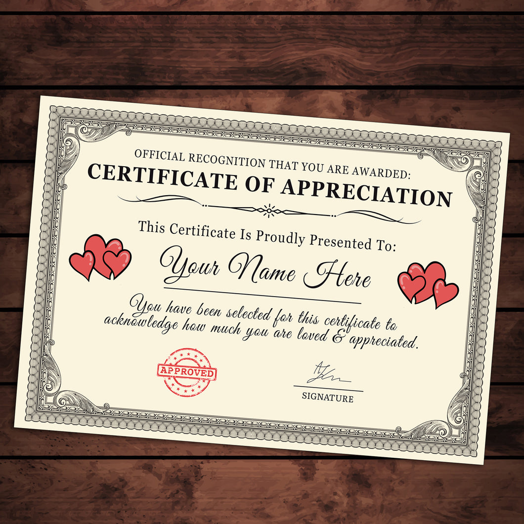 Personalised Certificate Of Appreciation Gift/Print
