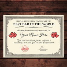 Load image into Gallery viewer, Personalised &#39;Best In The World&#39; Certificates Gift/Print
