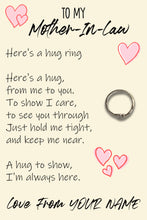 Load image into Gallery viewer, Personalised Mother-In-Law Hug Ring, Send a Hug from Me to You, Adjustable Ring, Finger Hug Gift
