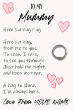 Load image into Gallery viewer, Personalised Mummy Hug Ring, Send a Hug from Me to You, Adjustable Ring, Finger Hug Gift
