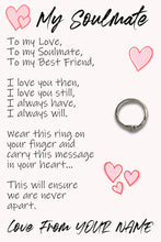 Load image into Gallery viewer, Personalised Soulmate Hug Ring, Send a Hug from Me to You, Adjustable Ring, Finger Hug Gift
