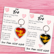 Load image into Gallery viewer, Personalised Bro Pocket Hug Keyring/Bag Tag, Send a Hug from Me to You Gift - Ivory Card
