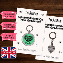 Load image into Gallery viewer, Personalised Congratulations On Your Graduation Keyrings &amp; Card|Congrats Keychain Present|8 Designs To Choose From
