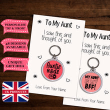 Load image into Gallery viewer, Personalised Aunt Keyrings &amp; Card|Auntie Birthday Gift|Aunt Keychains|48 Designs To Choose From
