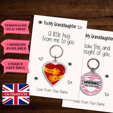 Load image into Gallery viewer, Personalised Granddaughter Keyrings &amp; Card|Granddaughter Birthday Gift|Granddaughter Keychains|7 Designs To Choose From
