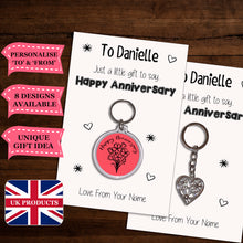 Load image into Gallery viewer, Personalised Happy Anniversary Keyrings &amp; Card|Anniversary Gift|Wife/Husband Keychains|8 Designs To Choose From
