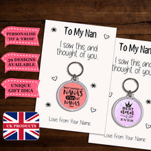 Load image into Gallery viewer, Personalised Grandma Keyrings &amp; Card|Nan Birthday Gift|Nanny Keychains|39 Designs To Choose From
